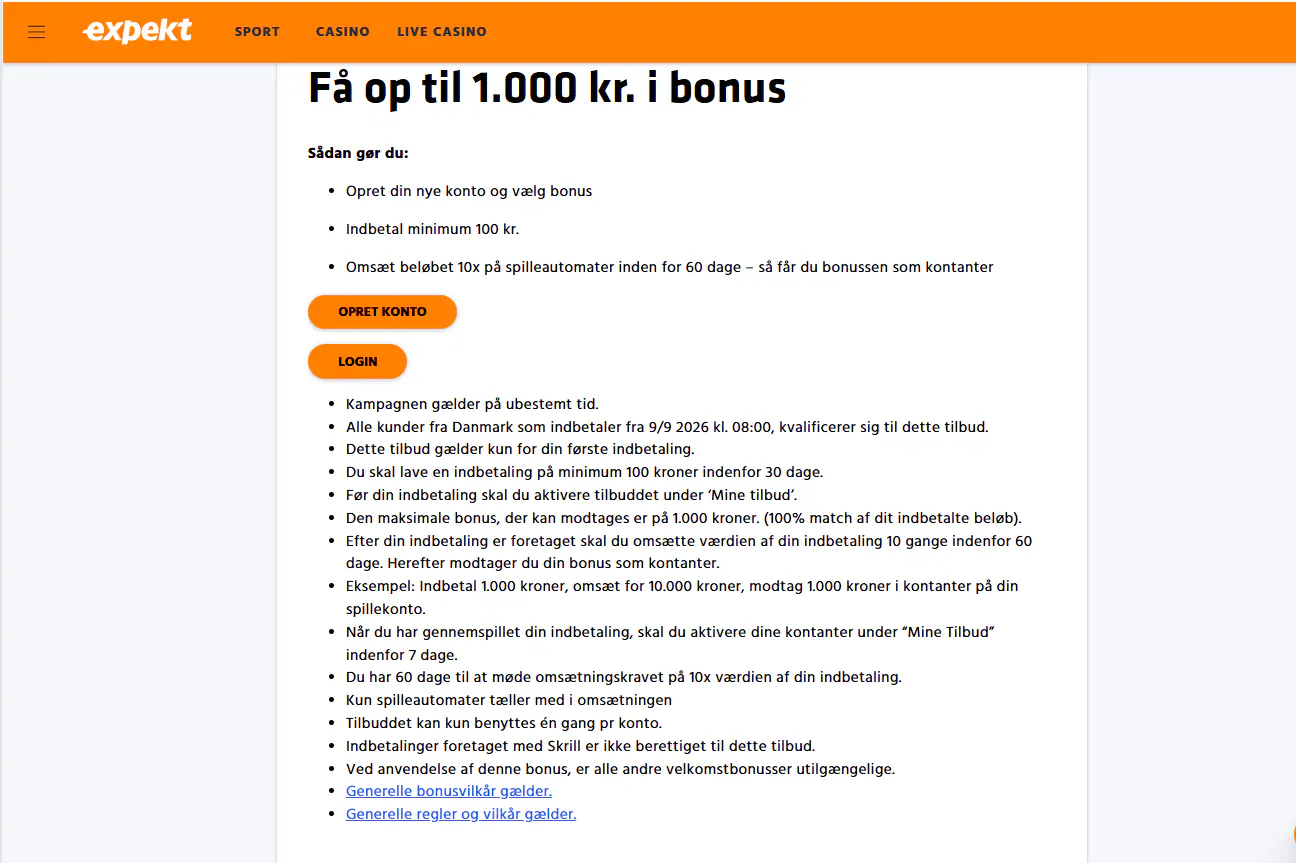Expekts aktuelle casino velkomstbonus